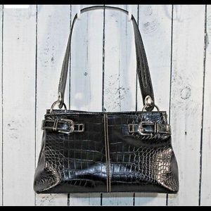 ❤️ Tommy Hilfiger Black Faux Crocodile Hobo Purse